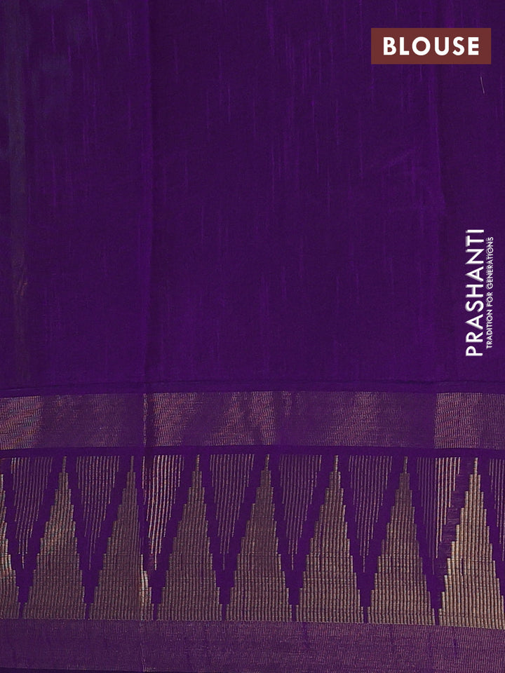 Teal Green & Violet Semi Dupion Saree - Embroidery