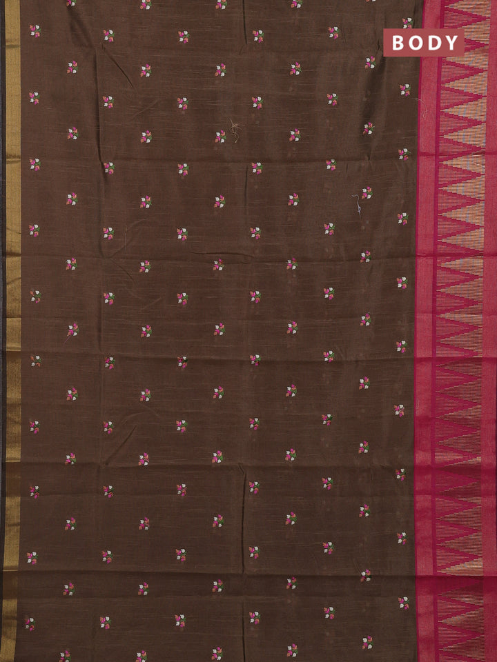 Brown & Pink Semi Dupion Saree - Embroidery