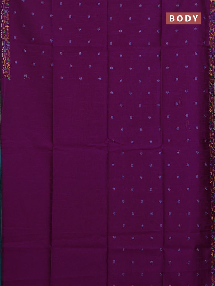 Purple & Teal Blue Semi Dupion Saree - Embroidery