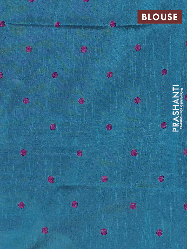 Purple & Teal Blue Semi Dupion Saree - Embroidery