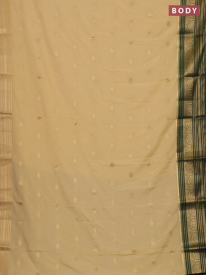 Beige & Green Semi Mysore Silk Saree
