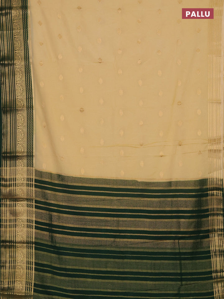 Beige & Green Semi Mysore Silk Saree