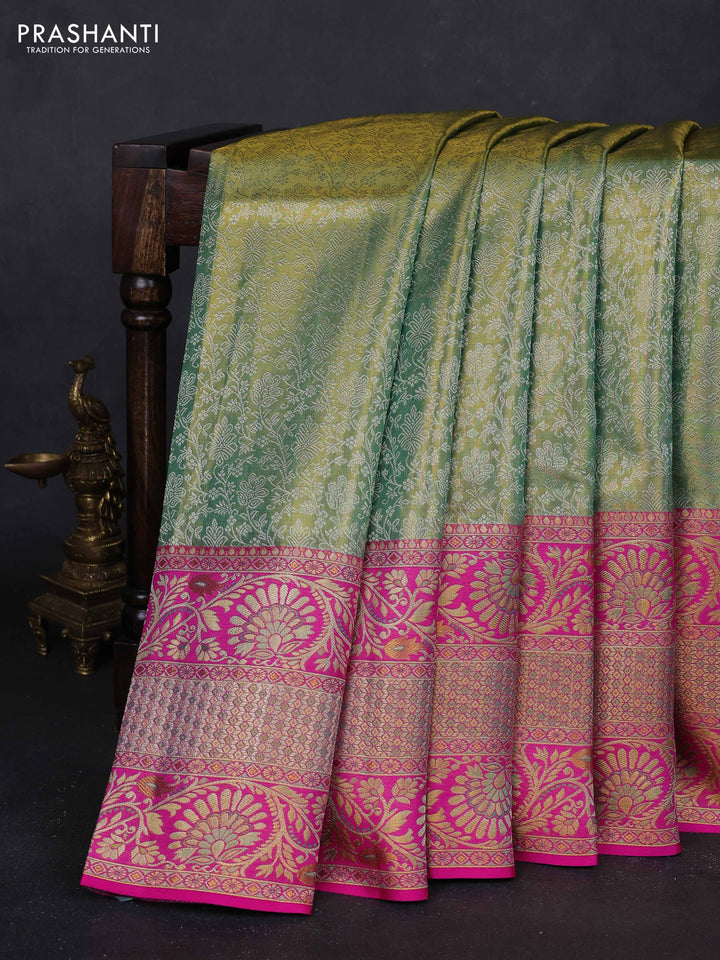 Green & Pink Pure Kanchipuram Tissue Silk - Mina Border