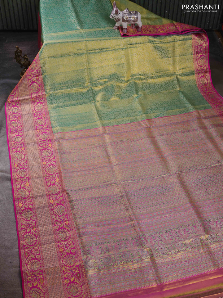 Green & Pink Pure Kanchipuram Tissue Silk - Mina Border