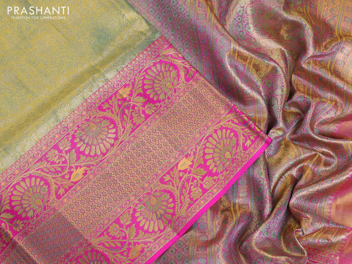 Green & Pink Pure Kanchipuram Tissue Silk - Mina Border