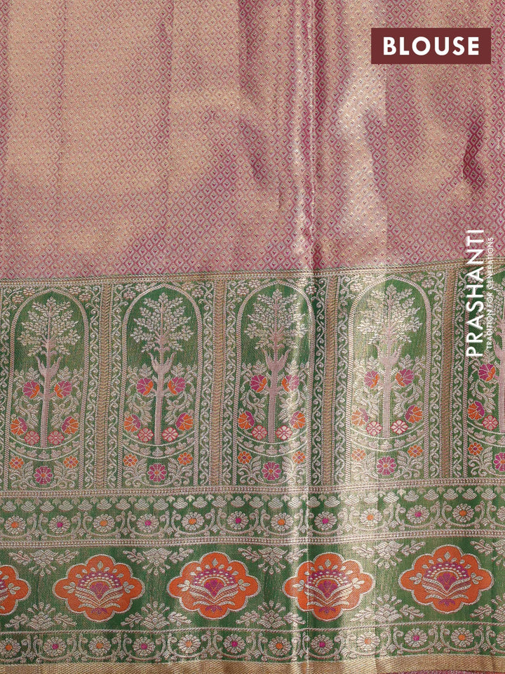 Rust & Green Pure Kanchipuram Tissue Silk - Mina Border