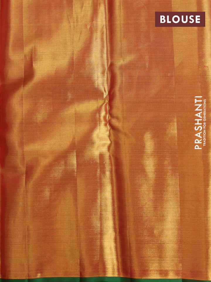 Mustard Yellow & Green Pure Kanchipuram Tissue Silk - Mina Border