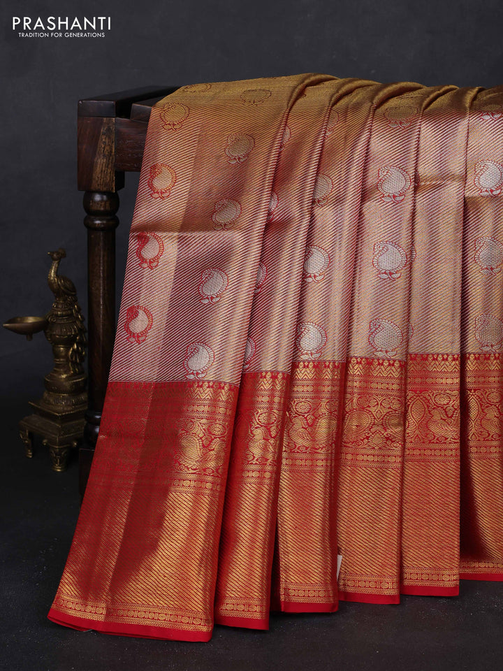 Gold & Red Pure Kanchipuram Tissue Silk - Mina Border