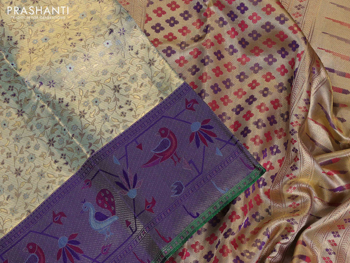 Pastel Blue & Violet Pure Kanchipuram Tissue Silk - Mina Border