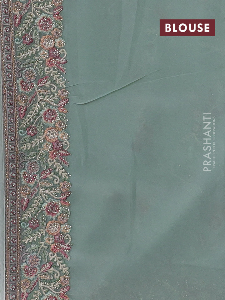 Pastel Green Georgette Saree - Embroidery
