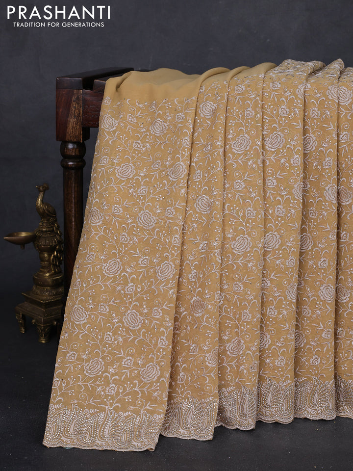 Sandal Georgette Saree - Embroidery