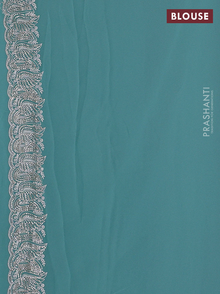 Teal Georgette Saree - Embroidery