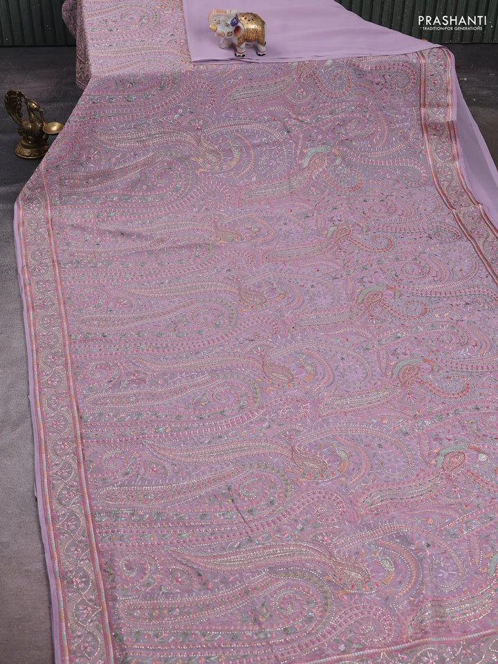 Lavender Georgette Saree - Embroidery