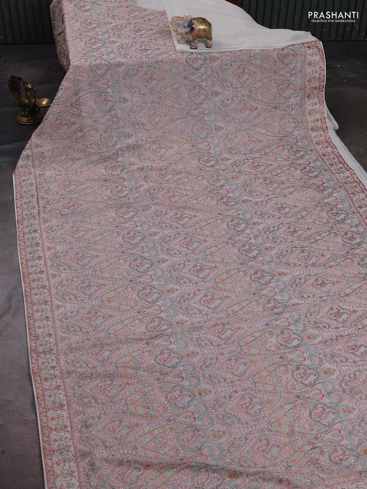 Off White Georgette Saree - Embroidery