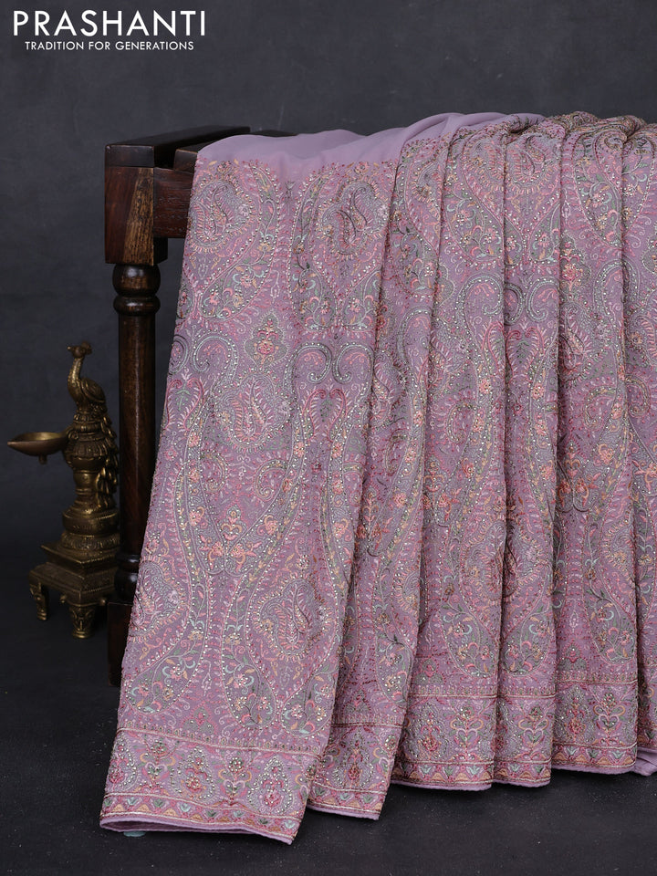 Lavender Georgette Saree - Embroidery