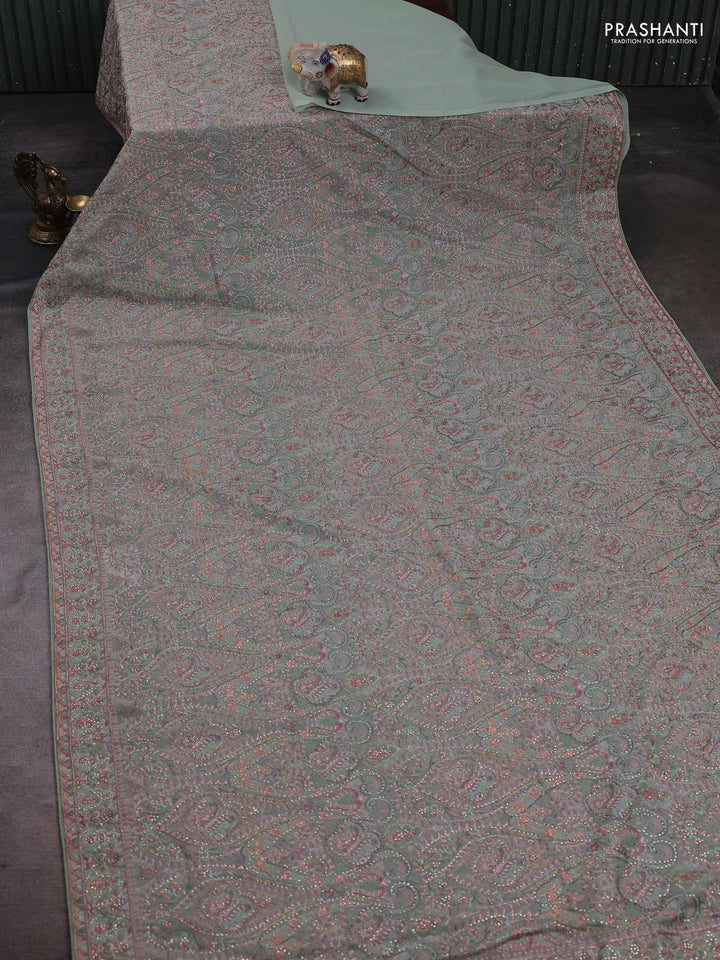 Pastel Green Georgette Saree - Embroidery