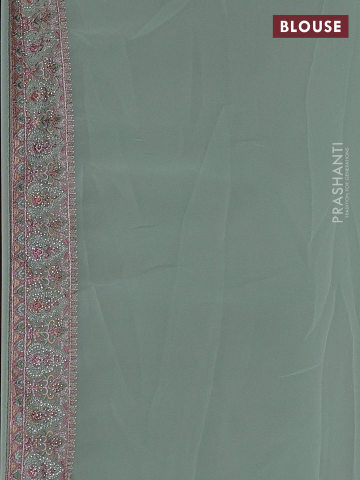 Pastel Green Georgette Saree - Embroidery