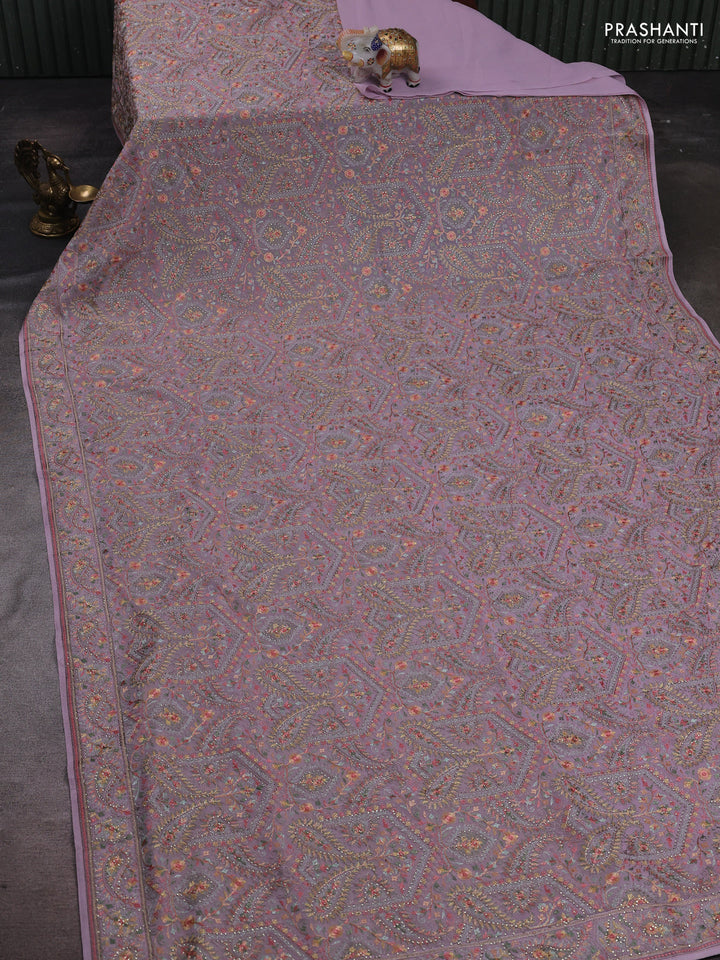 Pastel Pink Georgette Saree - Embroidery