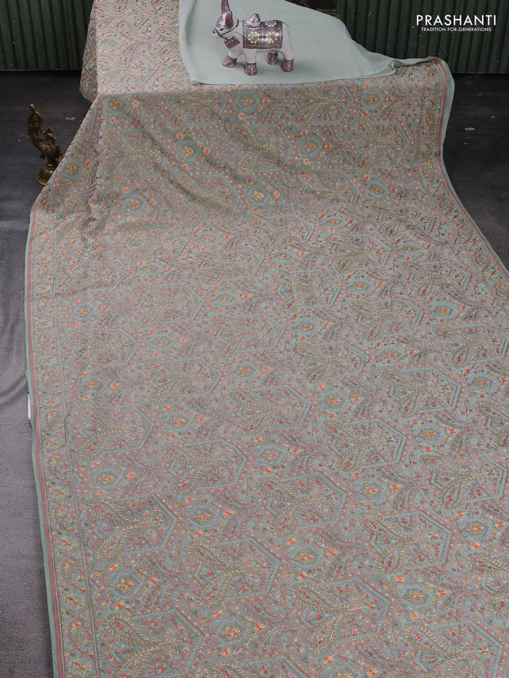Pastel Green Georgette Saree - Embroidery