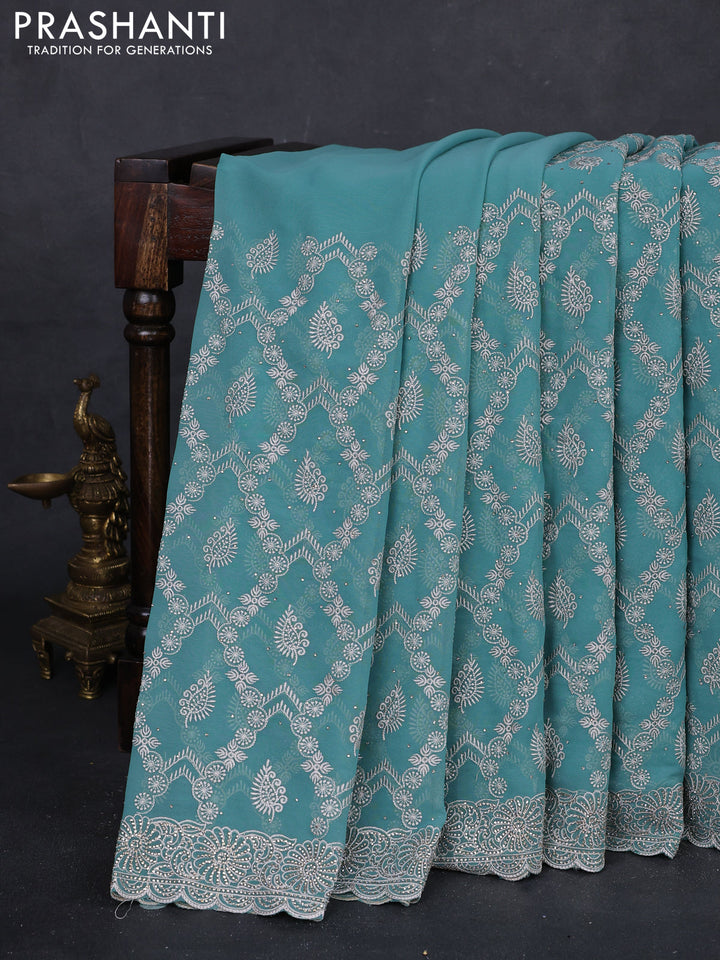 Teal Georgette Saree - Embroidery