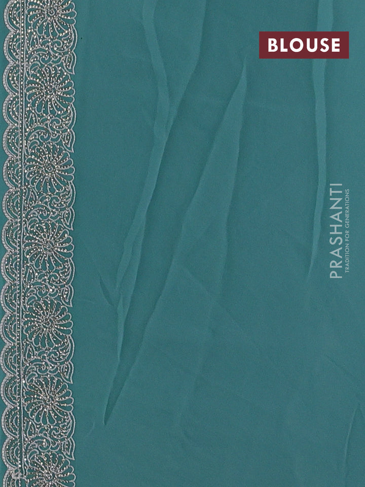 Teal Georgette Saree - Embroidery