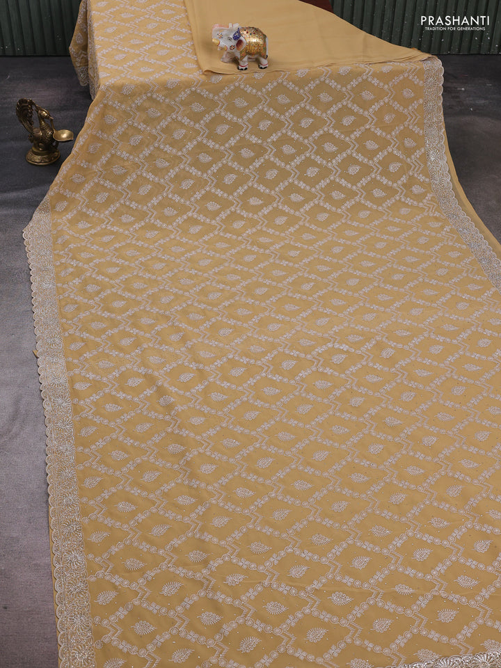Sandal Georgette Saree - Embroidery