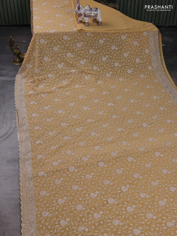 Sandal Georgette Saree - Embroidery