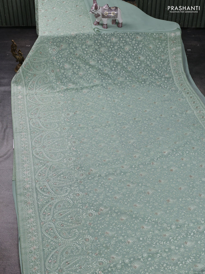 Pastel Green Georgette Saree - Embroidery