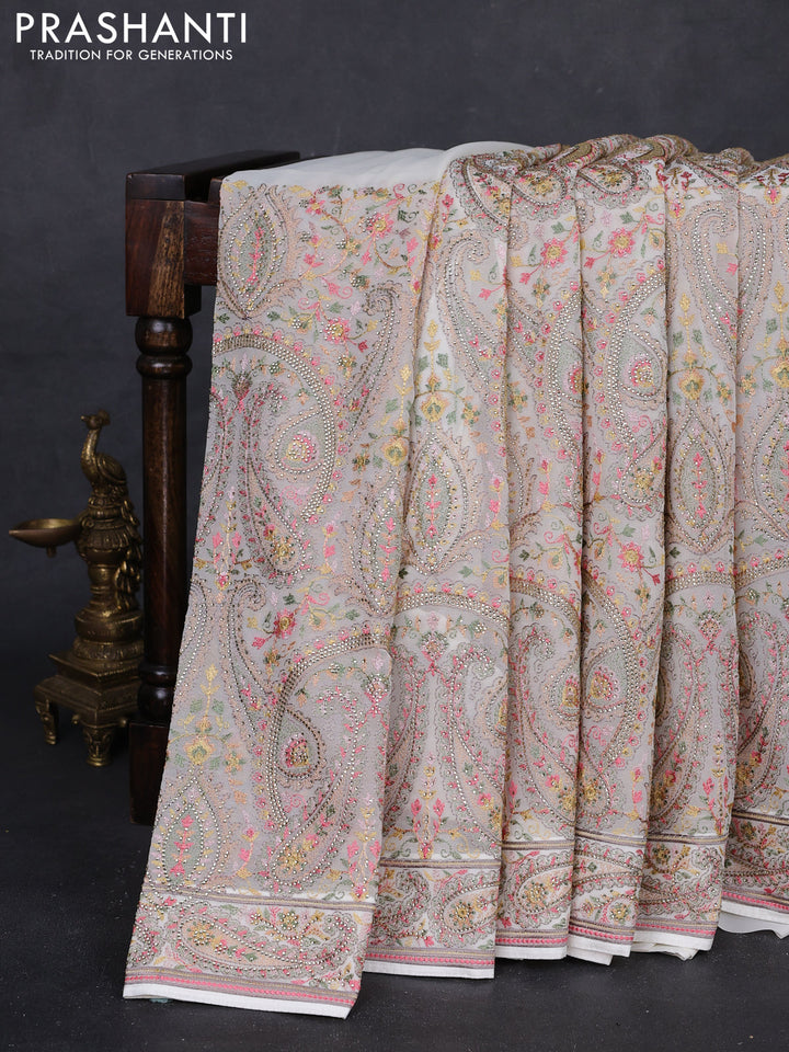 Off White Georgette Saree - Embroidery