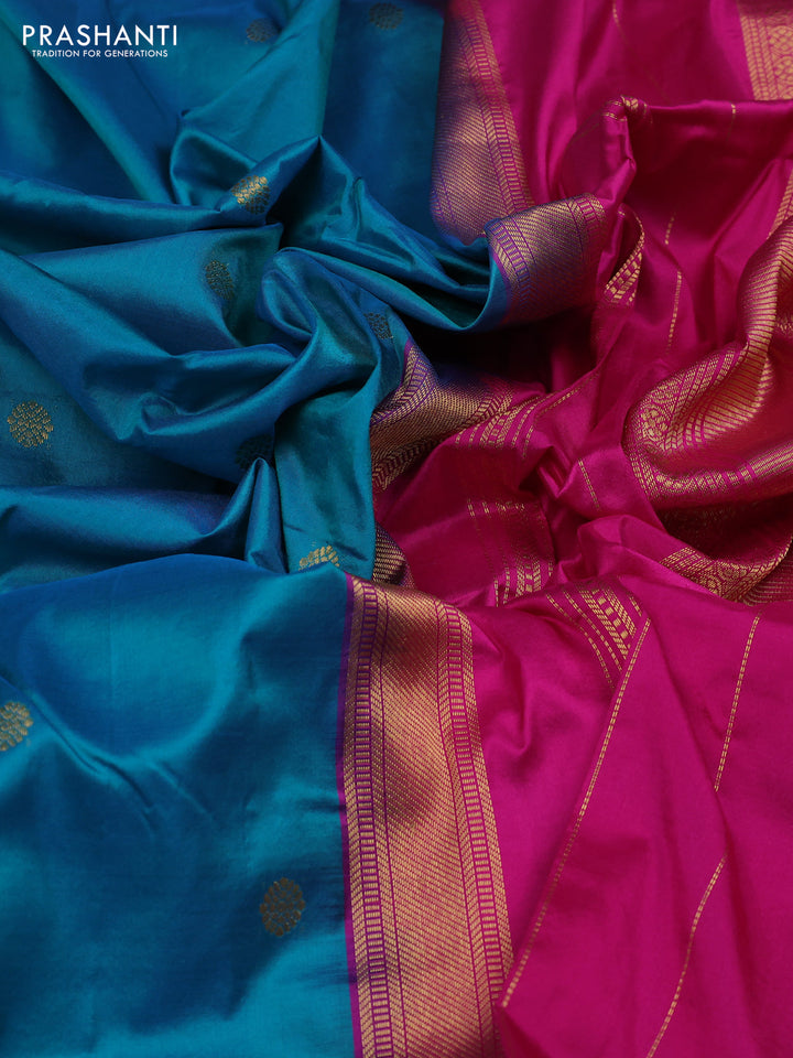 Teal Blue & Pink Narayanpet Silk Saree