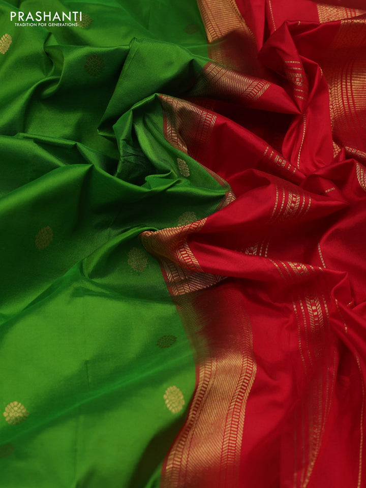 Light Green & Red Narayanpet Silk Saree