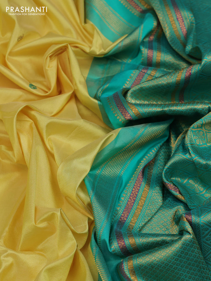 Lime Yellow & Teal Green Narayanpet Silk Saree