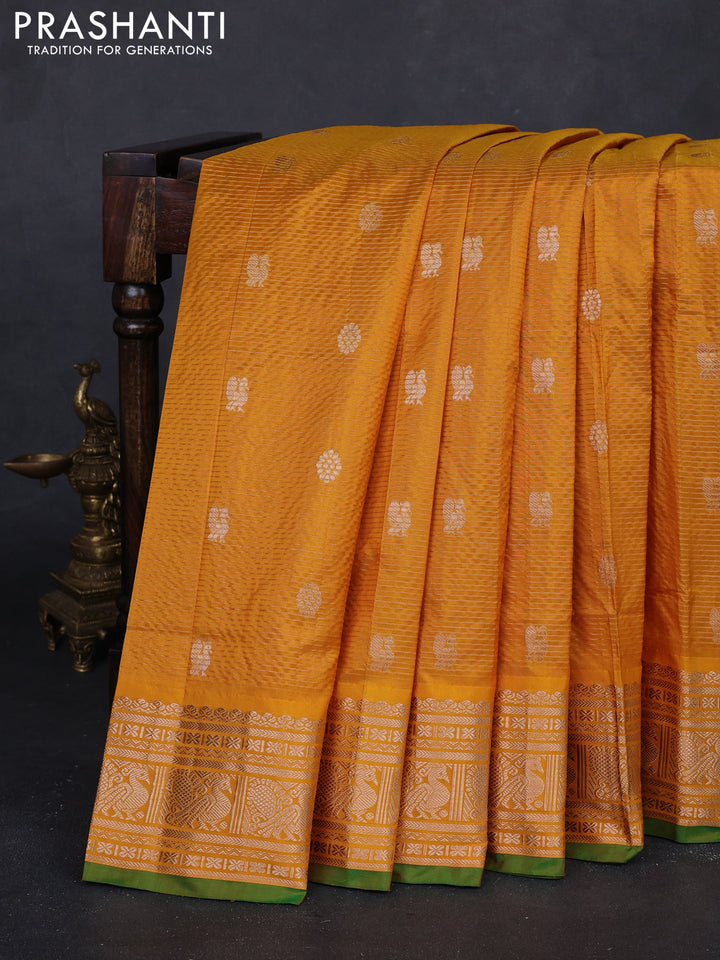 Mustard Yellow & Green Narayanpet Silk Saree