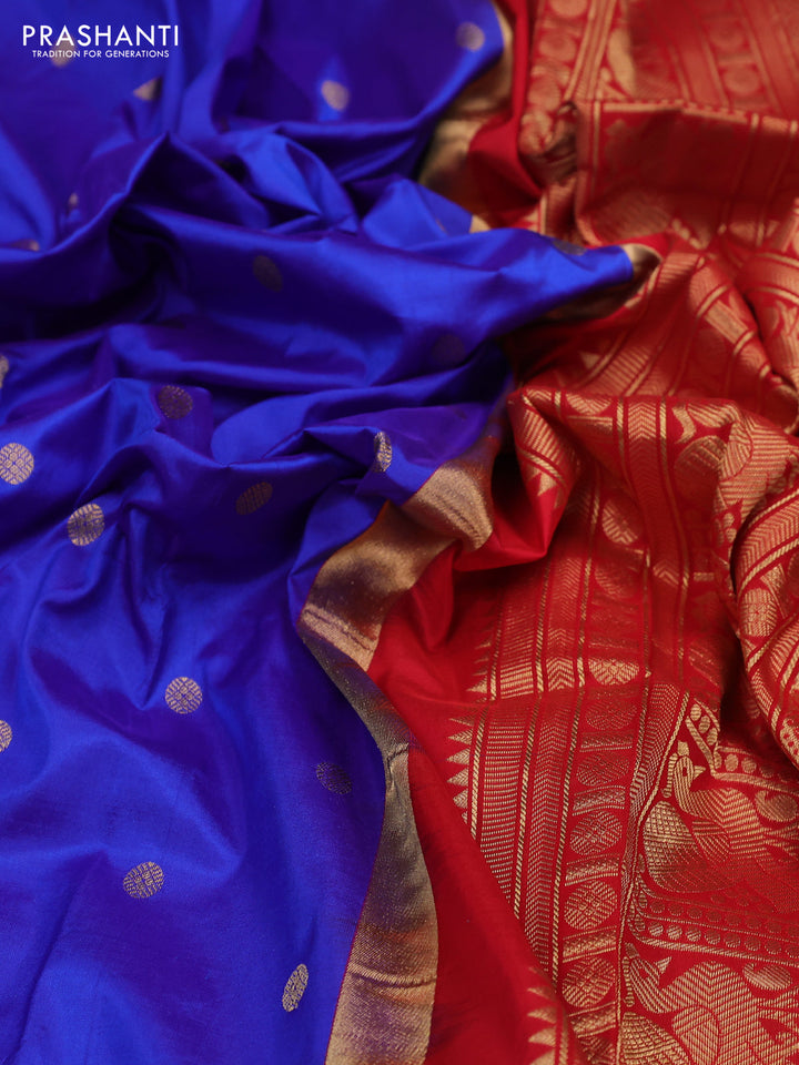 Blue & Red Narayanpet Silk Saree