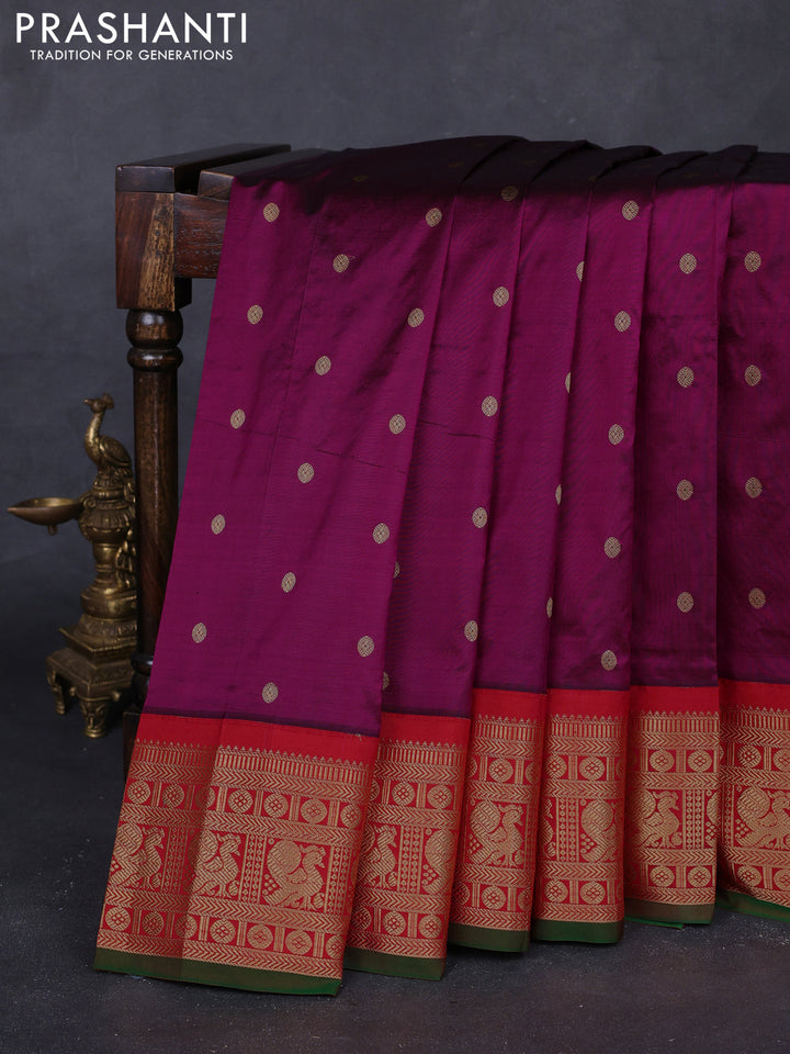 Magenta Pink & Red Narayanpet Silk Saree