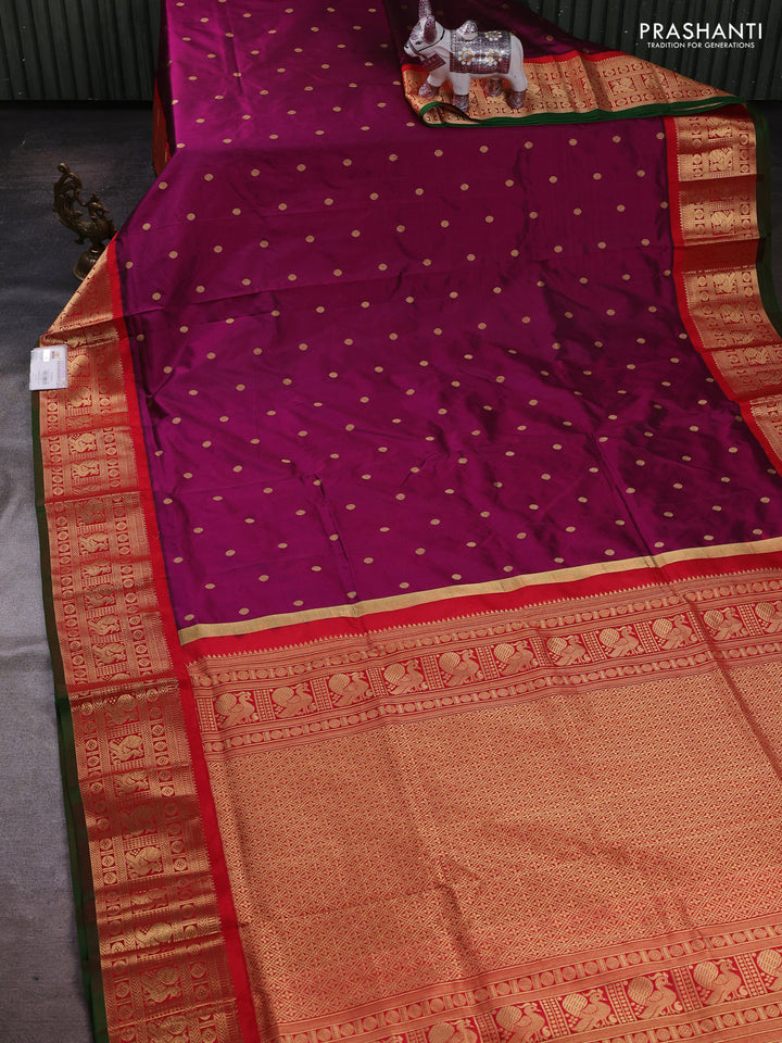 Magenta Pink & Red Narayanpet Silk Saree