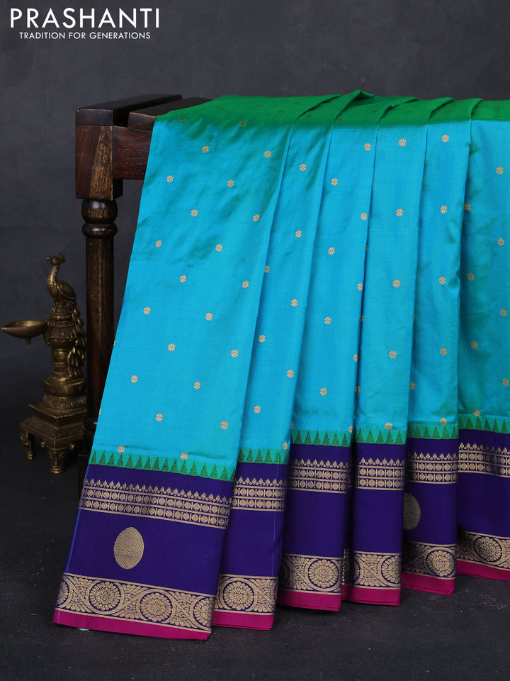 Teal Blue & Blue Narayanpet Silk Saree