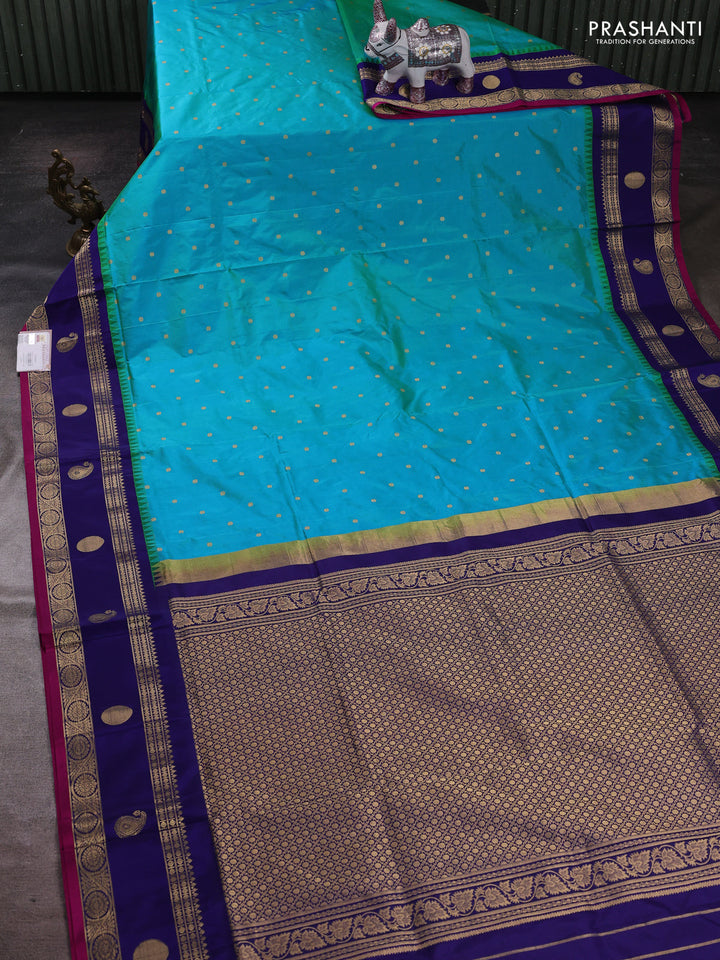 Teal Blue & Blue Narayanpet Silk Saree