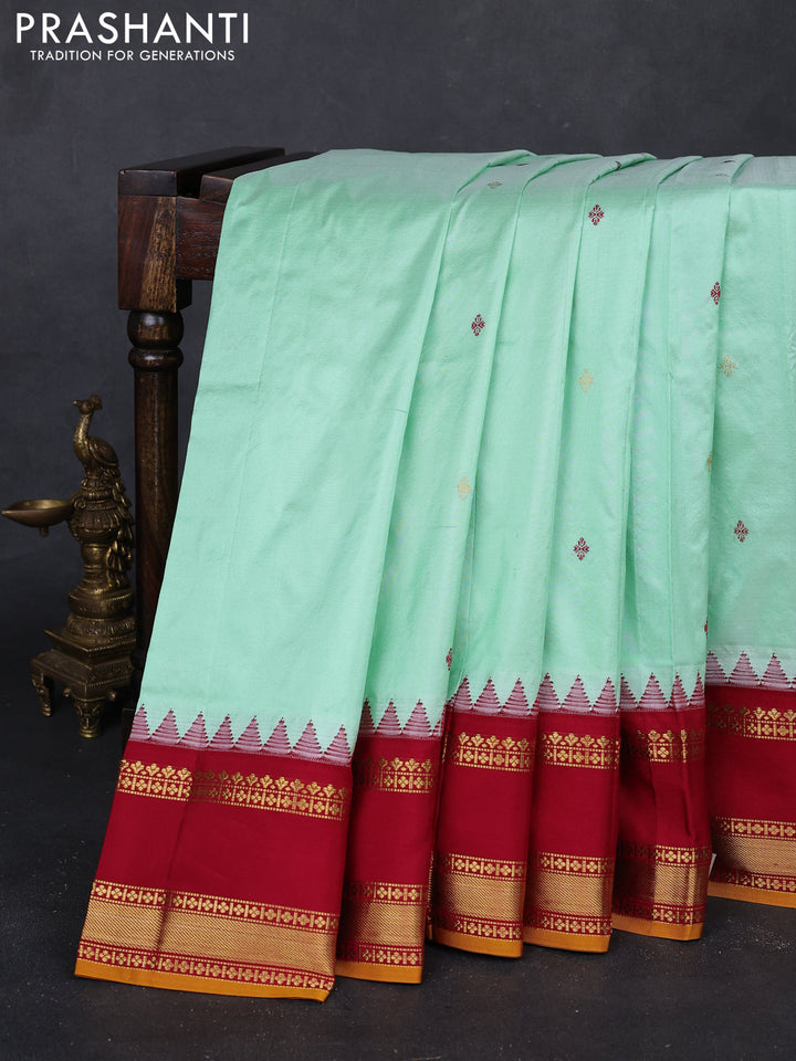 Pastel Green & Maroon Narayanpet Silk Saree