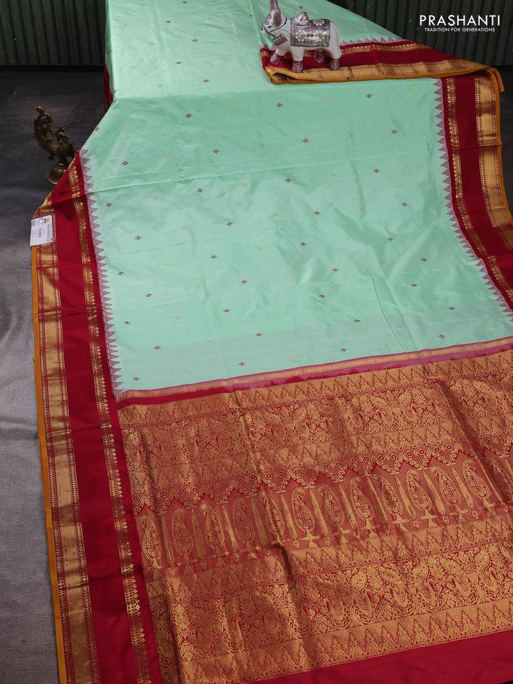 Pastel Green & Maroon Narayanpet Silk Saree