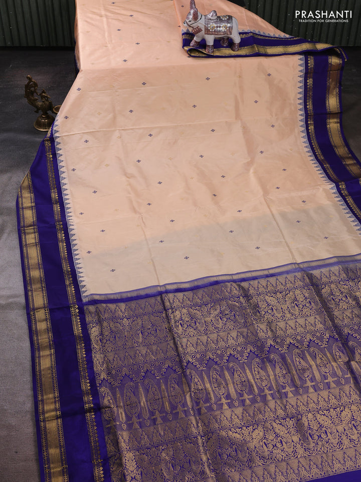 Peach & Blue Narayanpet Silk Saree