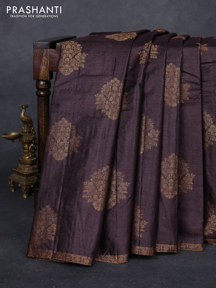 Coffee Brown & Maroon Banarasi Tussar Silk Saree