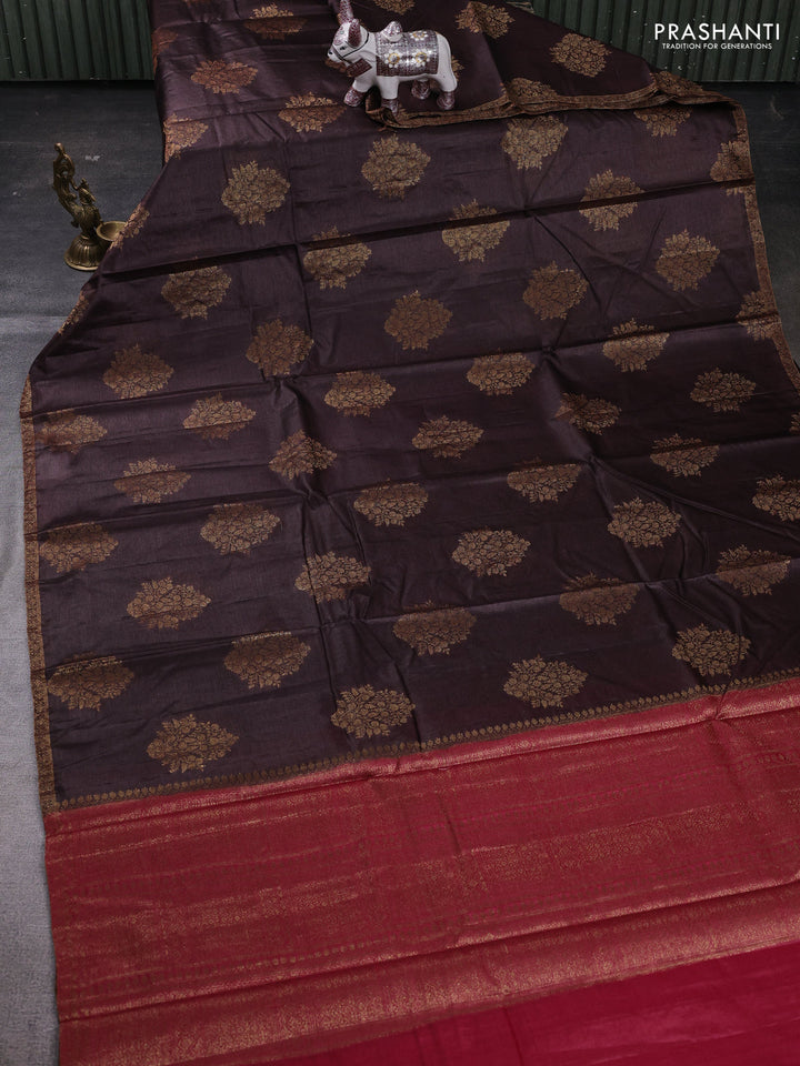 Coffee Brown & Maroon Banarasi Tussar Silk Saree