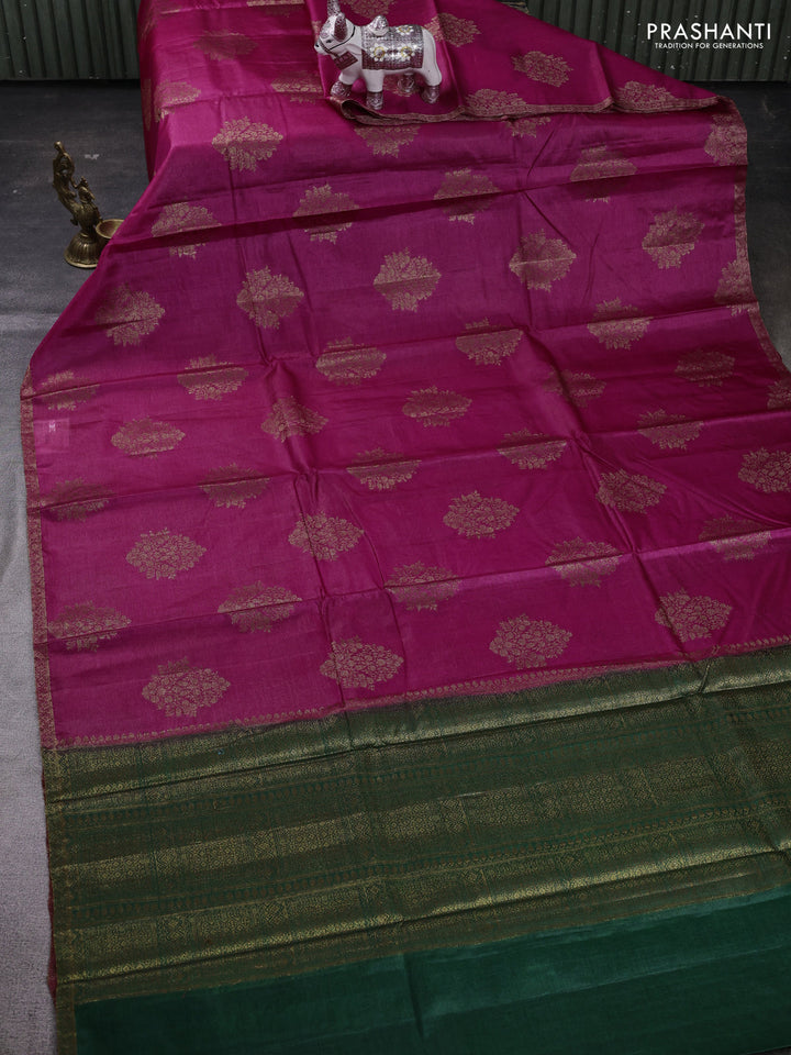 Magenta Pink & Green Banarasi Tussar Silk Saree