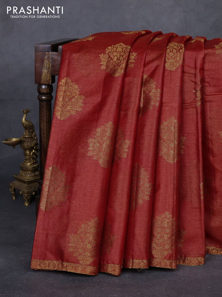 Rustic Orange & Wine Banarasi Tussar Silk Saree