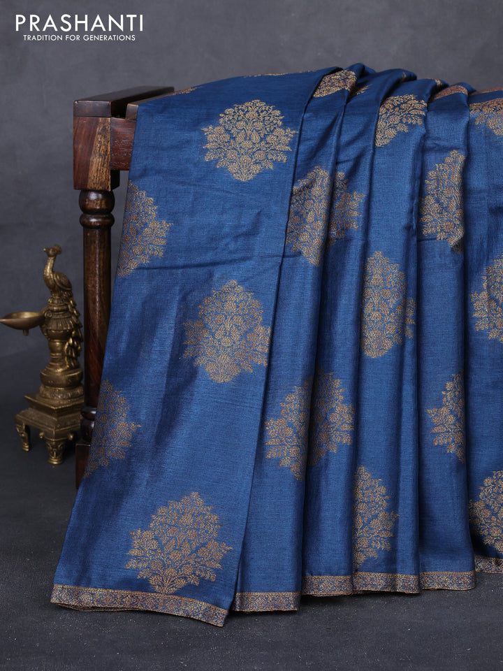 Peacock Blue & Pink Banarasi Tussar Silk Saree