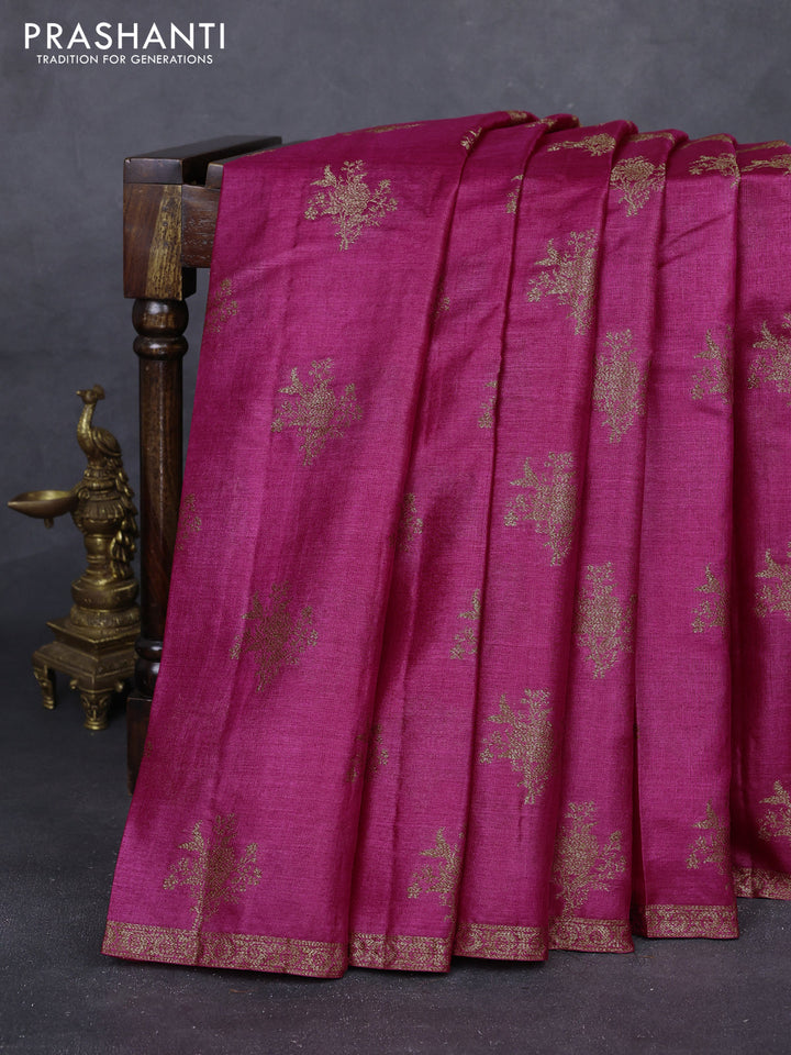 Magenta Pink & Green Banarasi Tussar Silk Saree