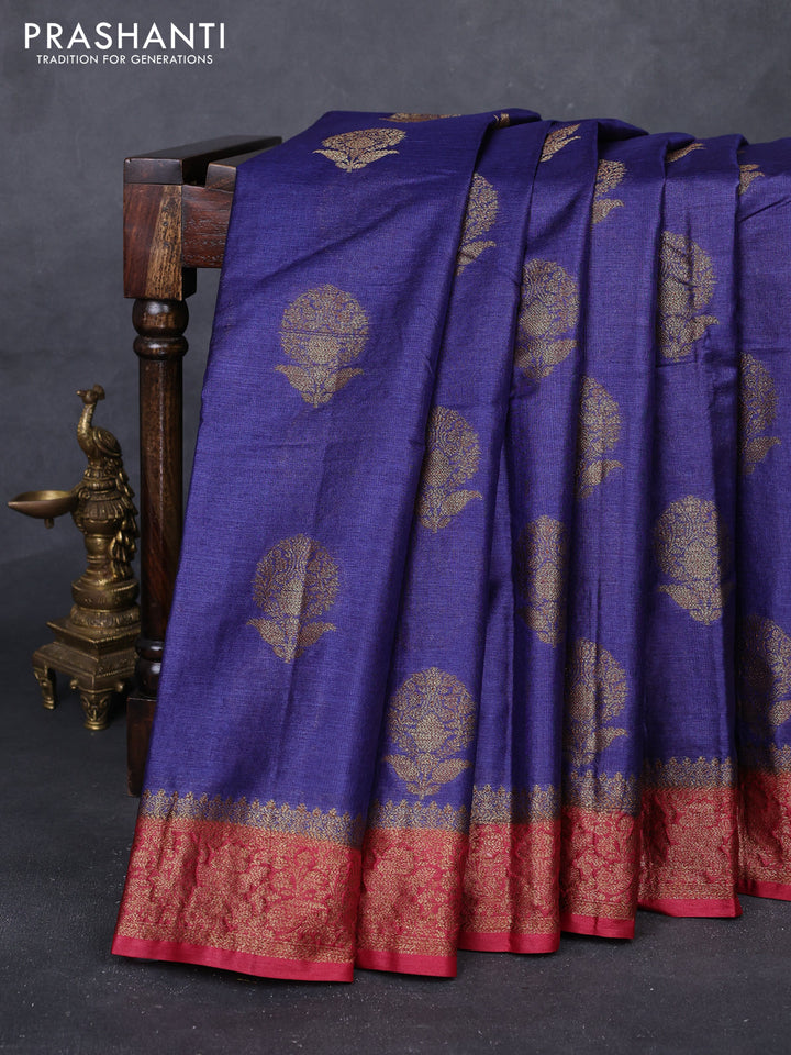 Blue & Maroon Banarasi Tussar Silk Saree