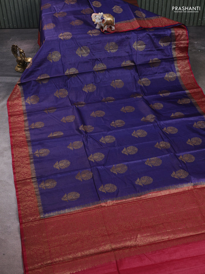 Blue & Maroon Banarasi Tussar Silk Saree