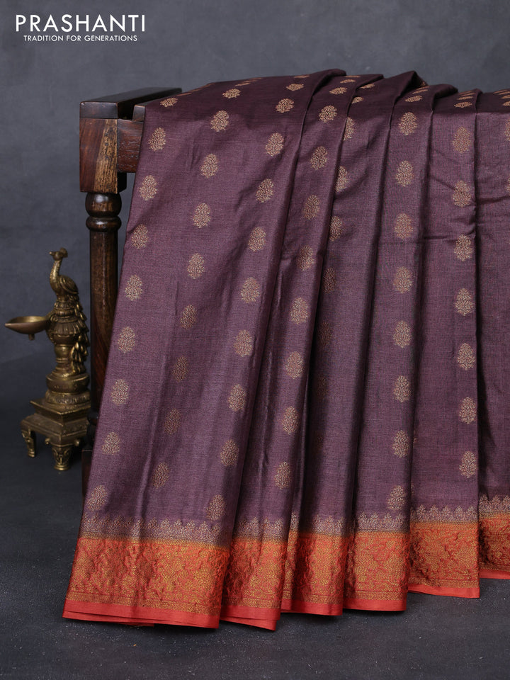 Brown & Rust Banarasi Tussar Silk Saree